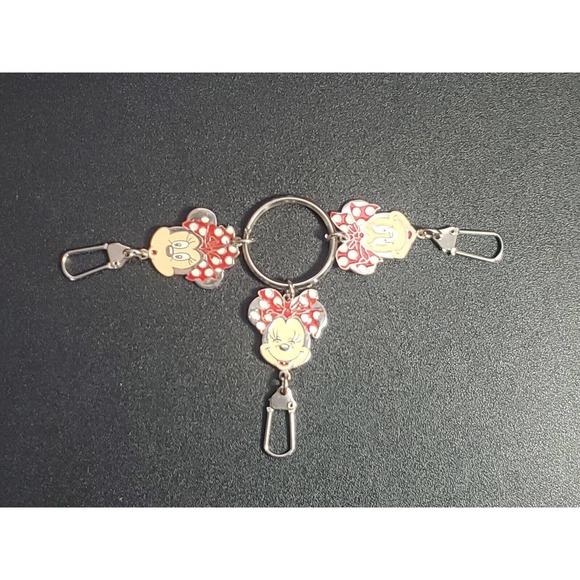 Vintage Disney Lucky Minnie Mouse Keychain 3 Charm Faces Emotions Ring Clip - Picture 1 of 5